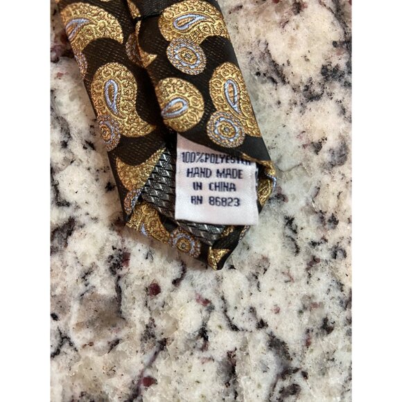 Saddlebred Mens Polyester Neck Tie Black Gold Paisley Work Dad Gift - Picture 4 of 5